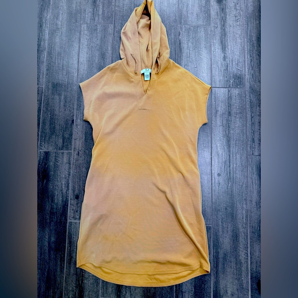 Magaschoni Women’s Hoodie Dress‎ Brown Cap Sleeve Shift w Pockets Size M